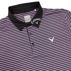 CALLAWAY Men's L Purple Black White Stripe Opti-Dri Short Sleeve Golf Polo Shirt